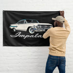 1960 Impala Bubble Top Wall Flag Banner 34x56 White Teal Classic Car Decor