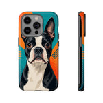 Boston Terrier Pop-Art Portrait Tough Phone Case - Teal Orange