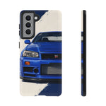R34 Skyline GT-R Bayside Blue Tough Phone Case for 90s JDM Fans