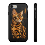 Bengal Cat Geometric Portrait Tough Phone Case - Gold Black Poly