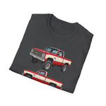 1982 Chevy K10 Silverado Red Pickup T-Shirt | Trio Truck Illustration