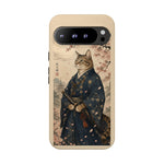 Samurai Cat Phone Case, Cherry Blossom Katana Art Cover