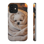 Maltese Puppy Burrito Phone Case, Cozy Blanket Portrait