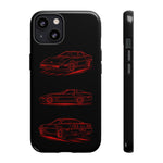 C4 Corvette Line Art Phone Case, Glowing Red Three-View