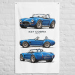 1966 427 Cobra Roadster Blue Banner 34x56 Garage Man Cave Wall Decor Gift