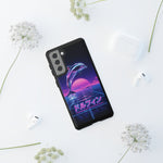 Neon Dolphin Retro Wave Tough Case | Vaporwave Japanese Text, 80s Synth Sunset