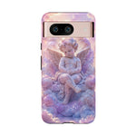 Cherub Cloud Throne Phone Case, Pastel Marble 3D Render Cover