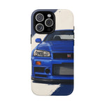R34 Skyline GT-R Bayside Blue Tough Phone Case for 90s JDM Fans