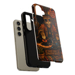 DJ Cat Phone Case, Glowing Turntables Folk Art Cover
