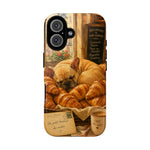 Sleeping French Bulldog with Croissants phone case | cute bakery scene