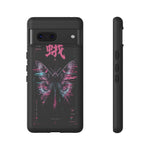 Glitch Moth Wings Art Tough Phone Case - Pink Cyan on Black