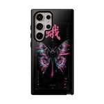 Glitch Moth Wings Art Tough Phone Case - Pink Cyan on Black