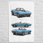 1967 Corvette Stingray Blue Banner 34x56 Garage Man Cave Wall Decor Gift