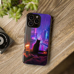 Lo-Fi Cat Neon Rain Window Vaporwave Art Tough Phone Case