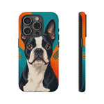 Boston Terrier Pop-Art Portrait Tough Phone Case - Teal Orange