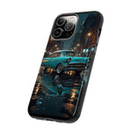 Vintage Teal 1957 Bel Air Classic Car Tough Case | Retro Rainy City Phone Cover