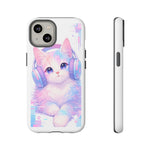 Pastel Cat Phone Case, Headphones Glitch Color Block Cover