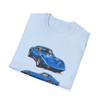 Blue 1973 Corvette Illustration T-Shirt | Classic Sports Car Trio