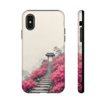 Pink Azalea Mountain Stairs Phone Case Japanese Zen Tough Case