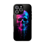 Neon Glitch Skull Phone Case, Dripping Paint Scanline Cover