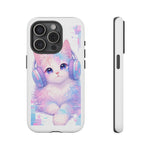 Pastel Cat Phone Case, Headphones Glitch Color Block Cover