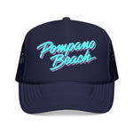 Pompano Beach Florida Trucker Hat Retro Script Snapback Neon Pastel Coastal Surf Style Cap