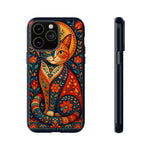 Folk Art Cat Phone Case, Bold Saturated Pattern Cover