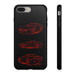 C4 Corvette Line Art Phone Case, Glowing Red Three-View