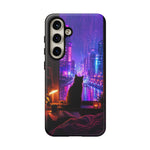 Lo-Fi Cat Neon Rain Window Vaporwave Art Tough Phone Case