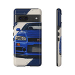 R34 Skyline GT-R Bayside Blue Tough Phone Case for 90s JDM Fans