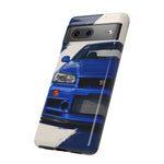 R34 Skyline GT-R Bayside Blue Tough Phone Case for 90s JDM Fans