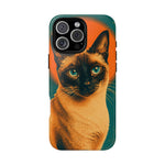 Siamese Cat Retro Halftone Portrait Case - Orange Teal Print