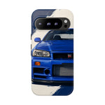 R34 Skyline GT-R Bayside Blue Tough Phone Case for 90s JDM Fans