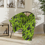Lime Green Cuda Pattern Blanket | Retro Car Print Velveteen Microfiber