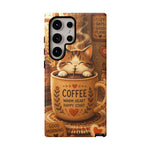 Coffee Cat Phone Case, Cozy Morning Folk Art Cover, Gift