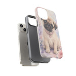 Pug Puppy Phone Case, Pastel Watercolor Heart Collar Cover