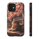 Cherry Blossom Cat Phone Case, Painterly Spring Art Cover