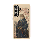 Samurai Cat Phone Case, Cherry Blossom Katana Art Cover