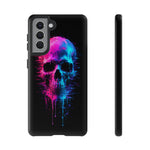 Neon Glitch Skull Phone Case, Dripping Paint Scanline Cover