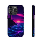 Neon Lighthouse Grid Ocean Art Tough Phone Case