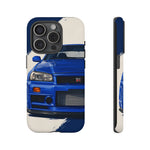 R34 Skyline GT-R Bayside Blue Tough Phone Case for 90s JDM Fans