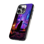 Lo-Fi Cat Neon Rain Window Vaporwave Art Tough Phone Case