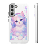 Pastel Cat Phone Case, Headphones Glitch Color Block Cover