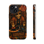 DJ Cat Phone Case, Glowing Turntables Folk Art Cover