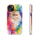 Persian Cat Watercolor Portrait Tough Phone Case - Rainbow