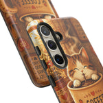 Coffee Cat Phone Case, Cozy Morning Folk Art Cover, Gift
