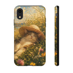Summer Sunhat Cat Phone Case, Painterly Grass Art Cover
