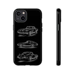 C2 Sting Ray Line Art Phone Case, Glowing Silver Three-View