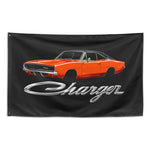 1968 Charger R/T Wall Flag Banner 34x56 Orange Black Top 440 Muscle Car