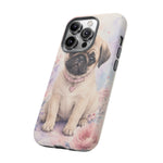 Pug Puppy Phone Case, Pastel Watercolor Heart Collar Cover